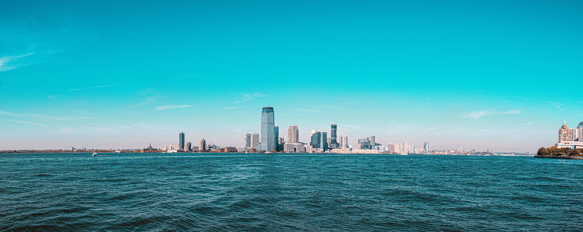 Waterfront city skyline across the Hudson River